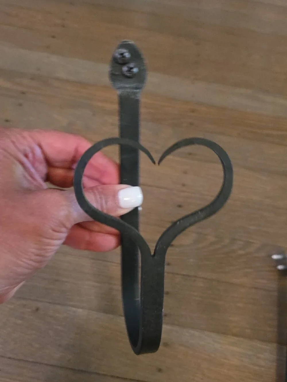 Pair of Black Vintage Heart Forged Iron Wall Hooks